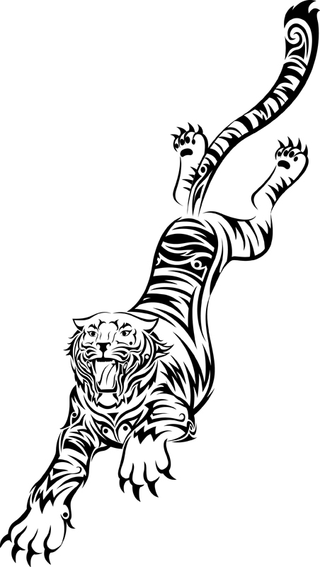 Tribal running asian tiger tattoo design