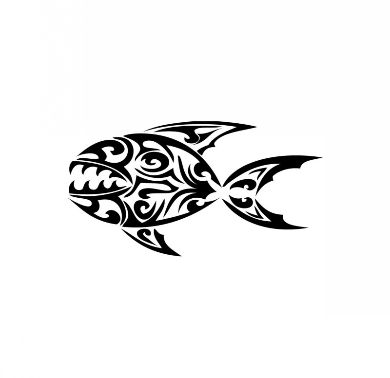 Tribal sharp-teeth fish tattoo design
