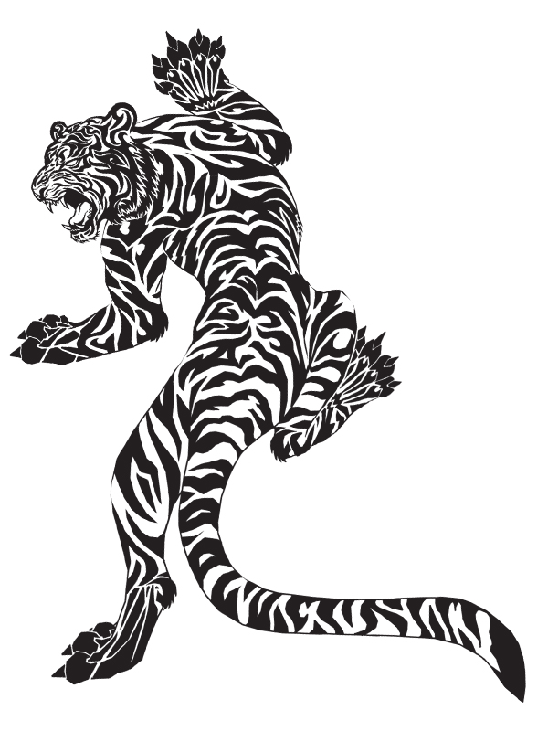 Tribal Tiger Climbing On Wall Tattoo Design By Destruccion