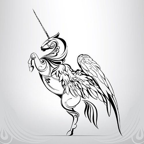 Tribal unicorn with huge angel wings tattoo design