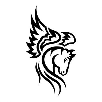 Tribal winged horse emblem tattoo design