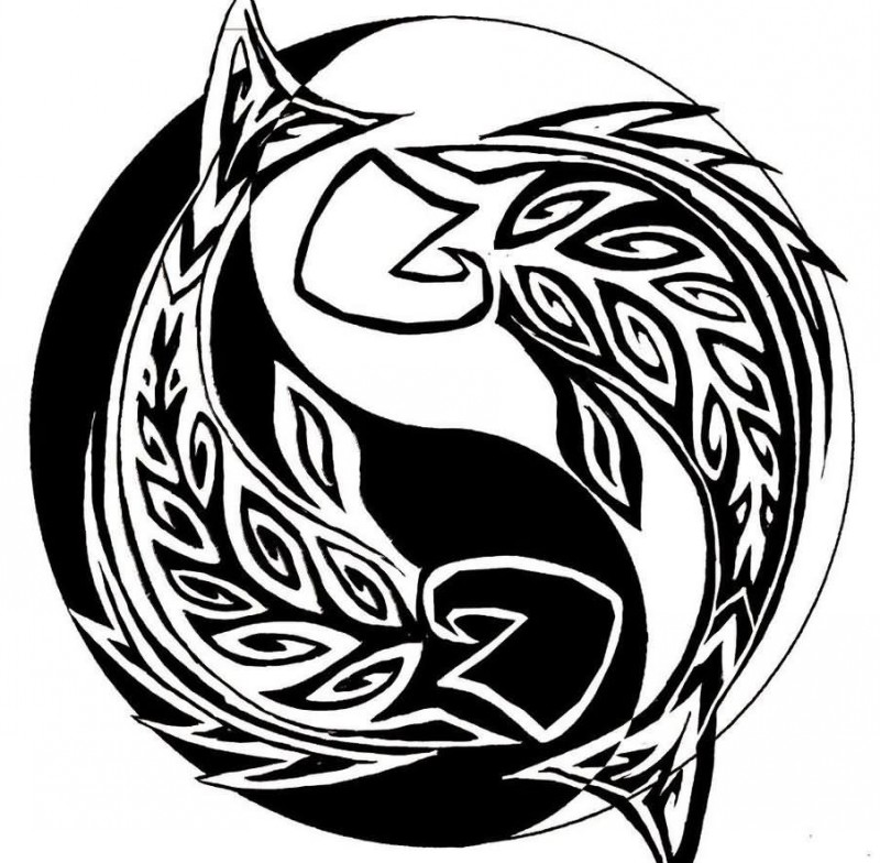 Tribal yin yang fish tattoo design