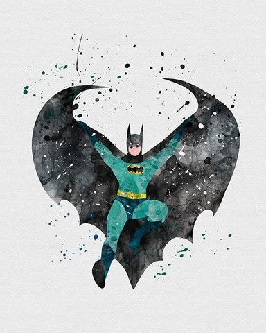 Turquoise-and-black flying watercolor batman tattoo design