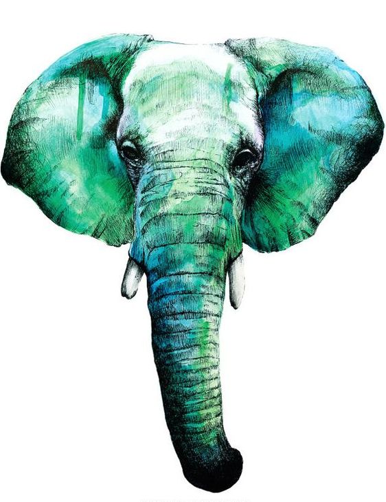 Turquoise-and-green elephant head tattoo design