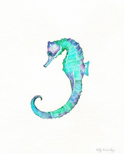 Turquoise-and-purple seahorse tattoo design