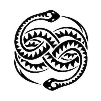 Two black curled snakes tattoo design