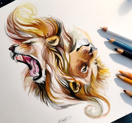 Two colorful lion heads tattoo design