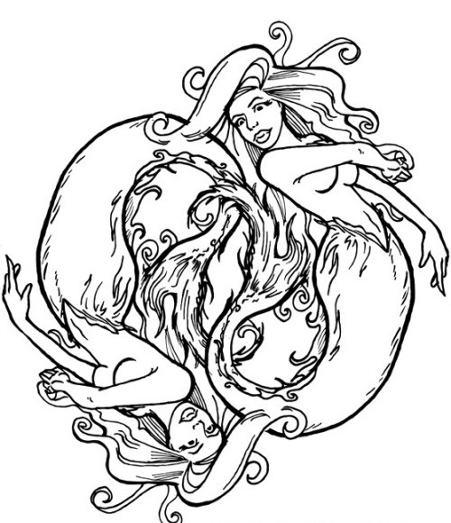 Mergulho de sereia dois incolor pelo design de tatuagem de círculo