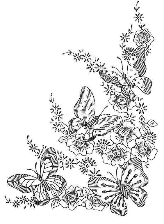 Uncolored butterfly flock over the flowers tattoo design