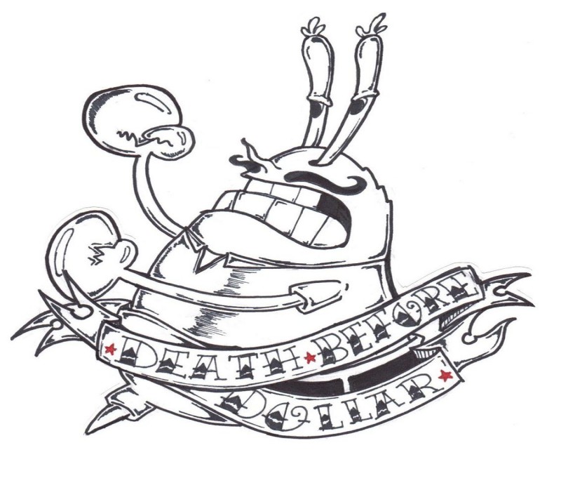 Uncolored cartoon hermit crab tattoo design and banners by The Wicked Robot