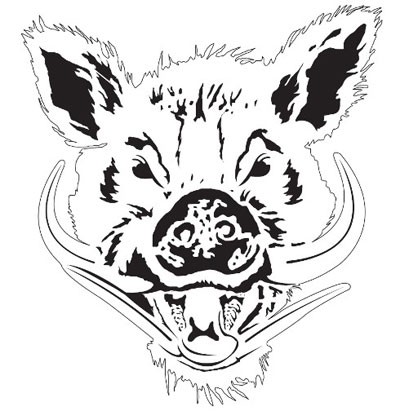 Uncolored crying pig muzzle tattoo design