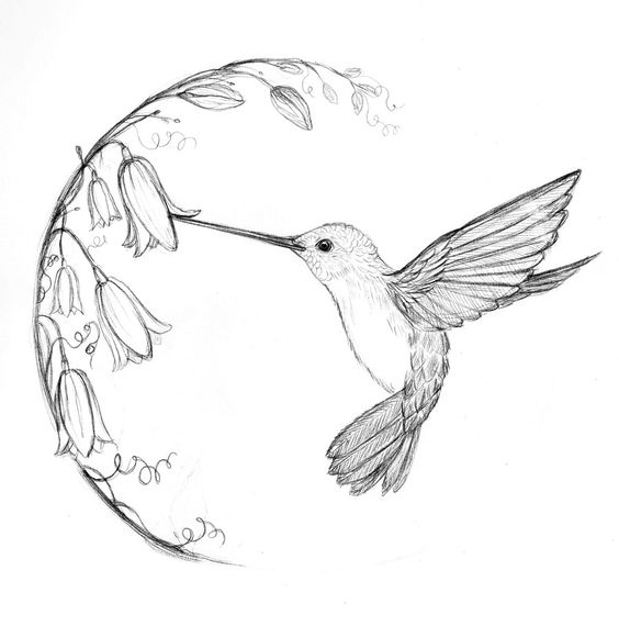 Uncolored hummingbird on moon sphere background tattoo design