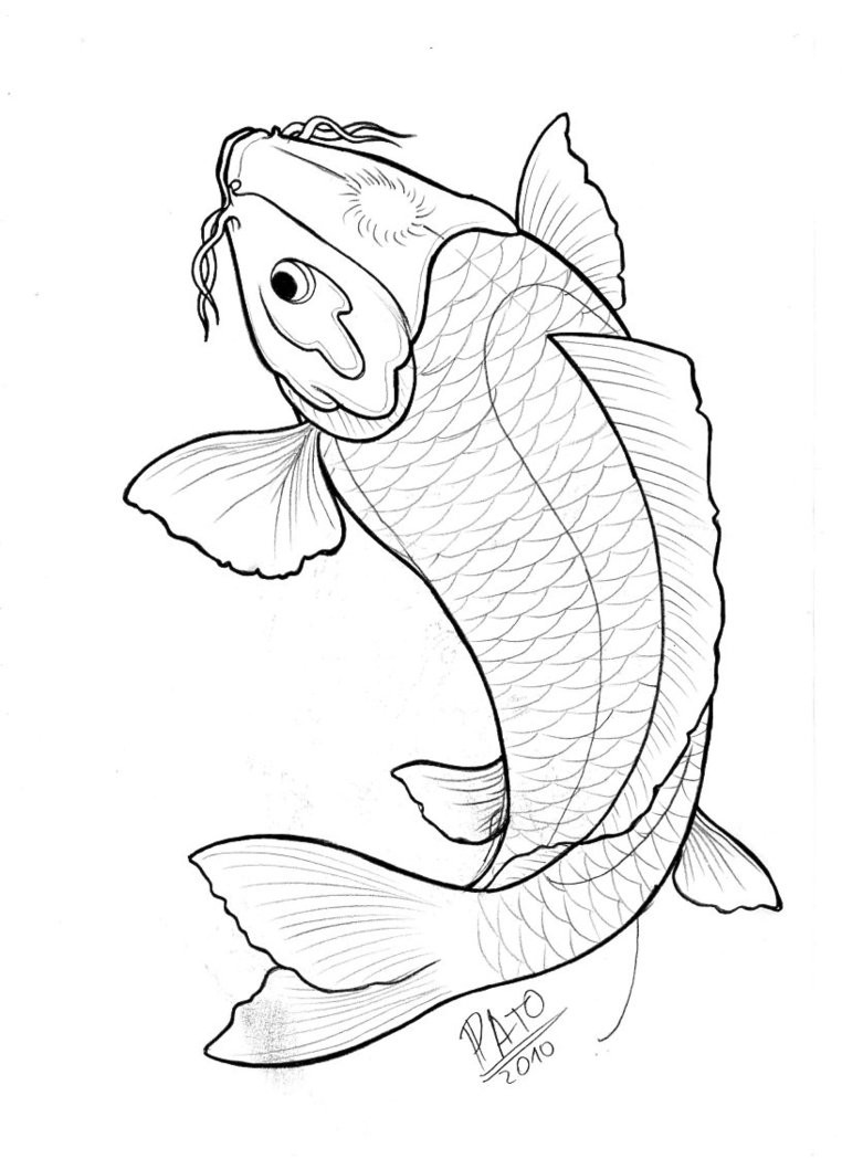 Uncolored koi fish with shining forehead tattoo design by Patoink