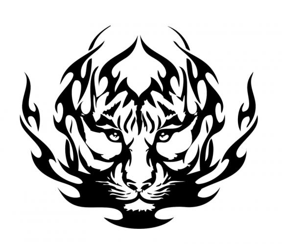 Uncolored tribal tiger tattoo design