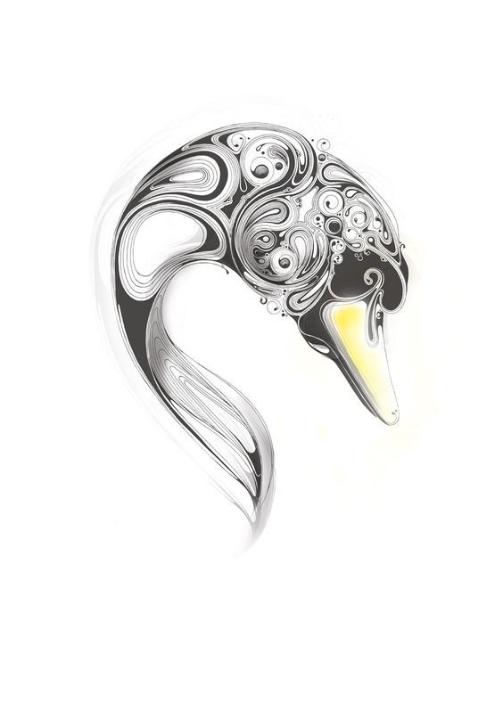 Unique-patterned swan head with yellow beak tattoo design