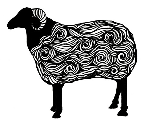 Unique black curled-fur sheep tattoo design