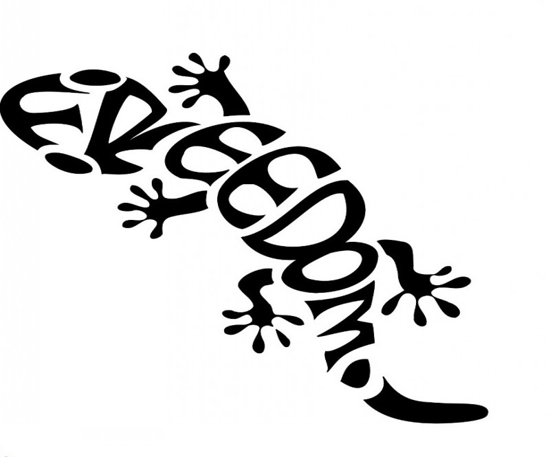 Unique black lizard with lettered ornament tattoo design