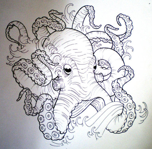 Unique cartoon octopus in japanese style tattoo design