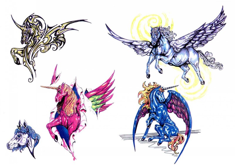 Projeto original do tatuagem dos animais pegasus coloridos