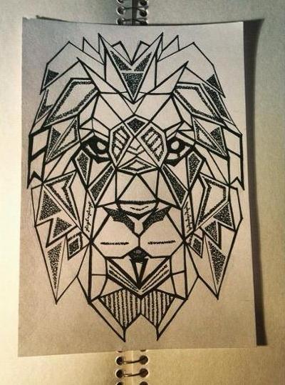 Unique dotwork geometric lion tattoo design