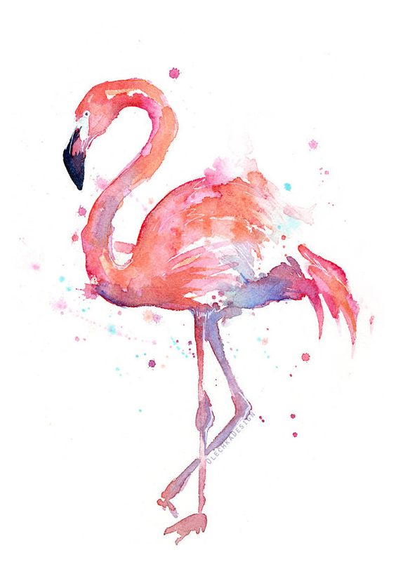 Unique exotic pink watercolor bird with long legs tattoo design