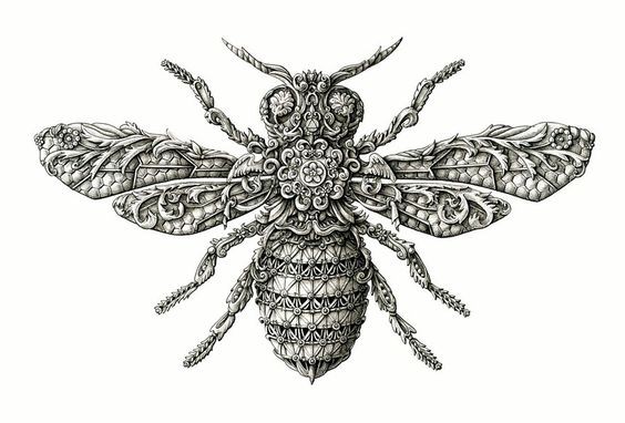 Unique grey ornamented iron bee tattoo design