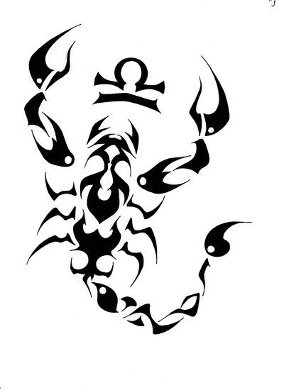 Unique ornamented scorpion with zodiac symbol tattoo design by Mistyque