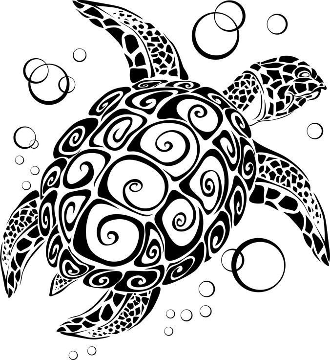 Unique shell turtle and bubbles tattoo design