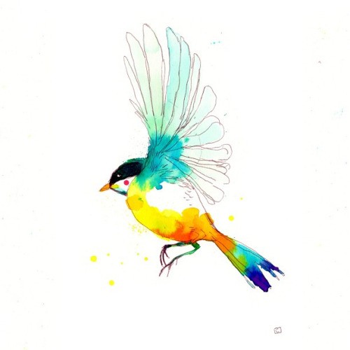 Unique watercolor flying sparrow tattoo design