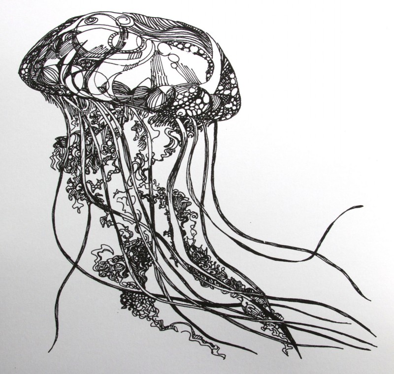Unusual black-and-white patterned jellyfish tattoo design