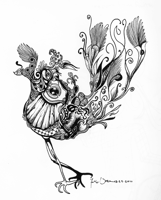 Unusual black-and-white peacock tattoo design
