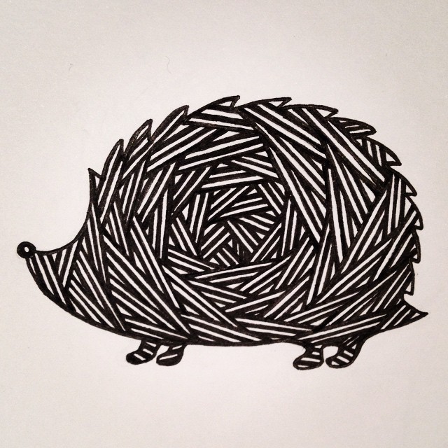Unusual black line-patterned hedgehog tattoo design
