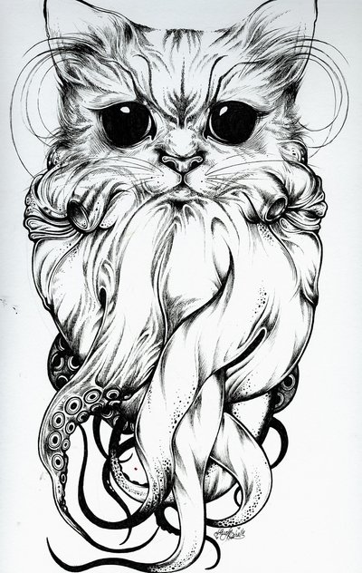 Unusual cat octopus tattoo design