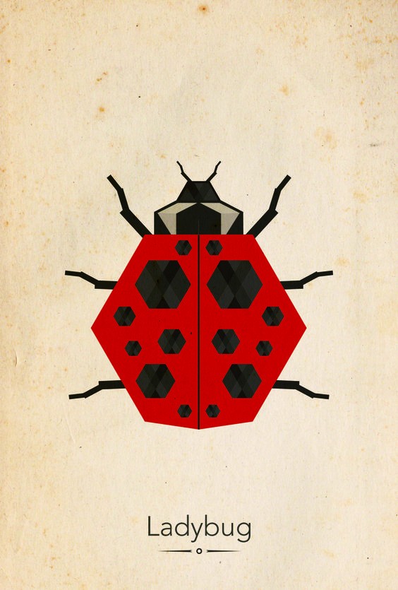 Unusual colored geometric-style ladybug tattoo design