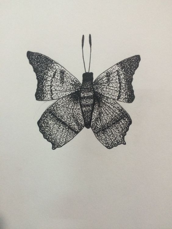 Unusual dotwork butterfly with long horns tattoo design