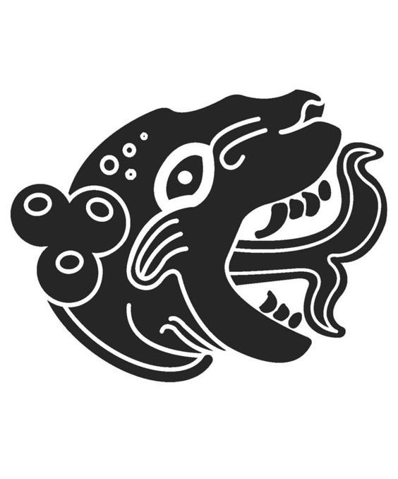 Unusual full-black jaguar head eating whale tail tattoo design