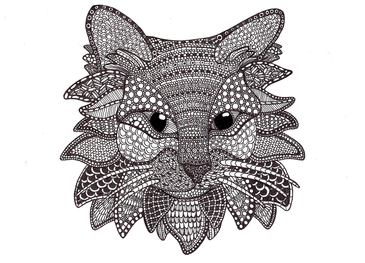Unusual grey patterned cat tattoo design