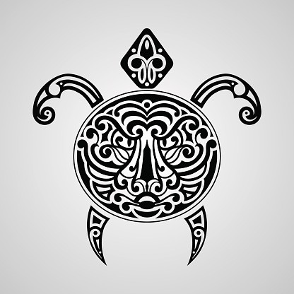 Unusual maori patterned turtle tattoo design