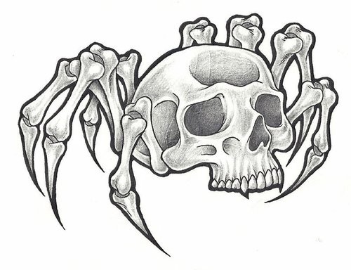 Unusual skull-body spider tattoo design