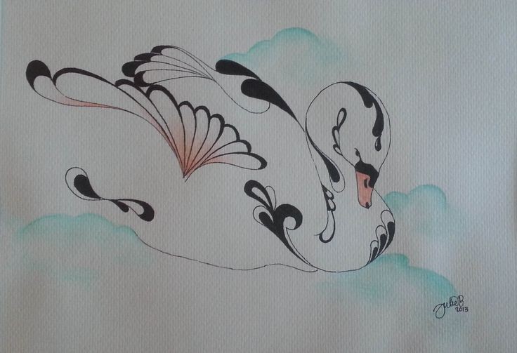 Unusual swan with watercolor effect tattoo design