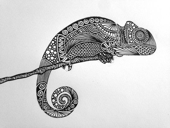 Unusual vivid printed chameleon tattoo design
