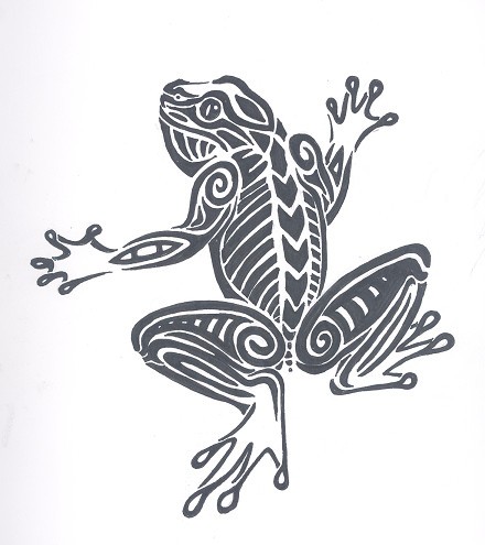 Usual tribal frog tattoo design by grey ink