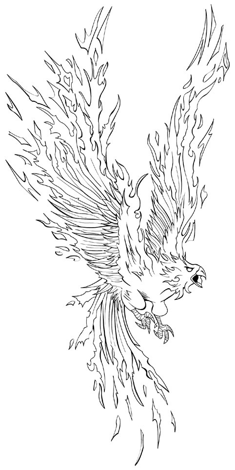 Vicious colorless phoenix attacking his prey tattoo design