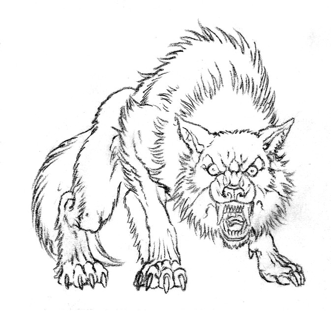 Vicious colorless werewolf looking on his prey tattoo design