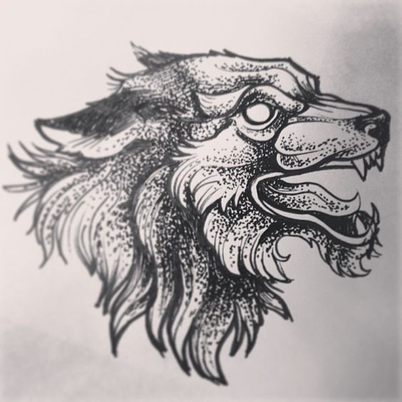 Vicious empty-eyed wolf head tattoo design