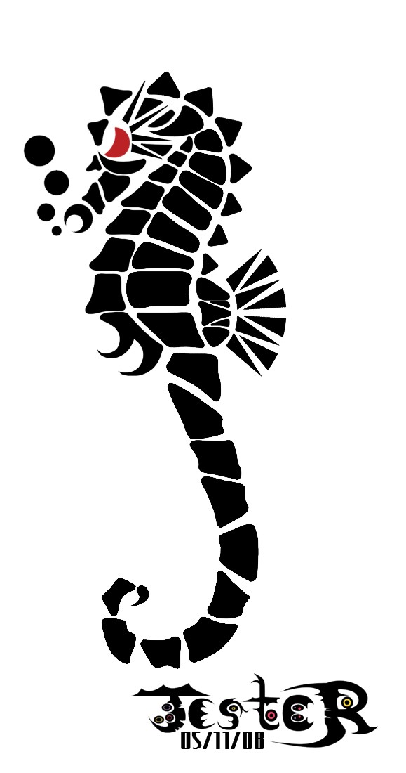 Vicious tribal red-eyed seahorse tattoo design by Death Jester
