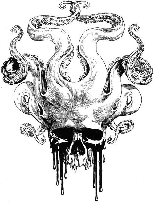 Vise versa octopus with crying skull head tattoo design
