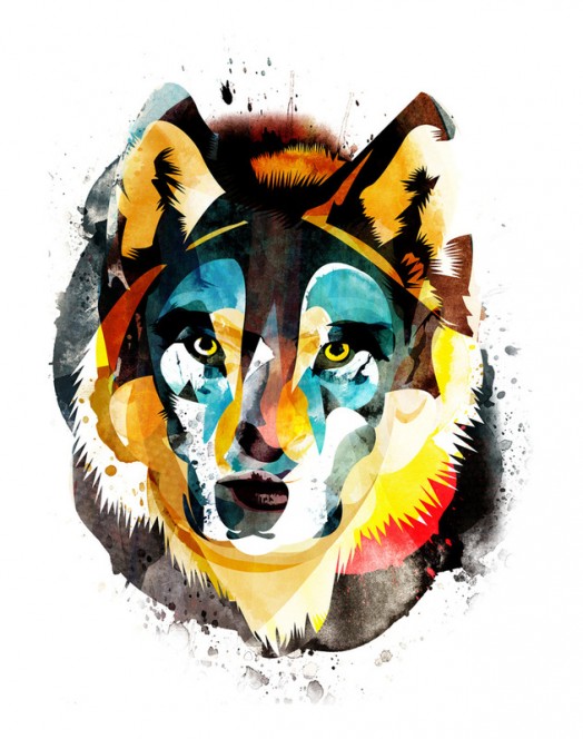 Vivid-color wolf portrait tattoo design