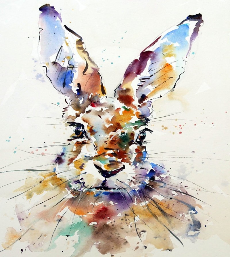 Vivid watercolor hare portrait tattoo design