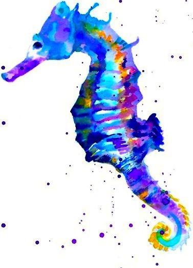 Vivid watercolor seahorse tattoo design
